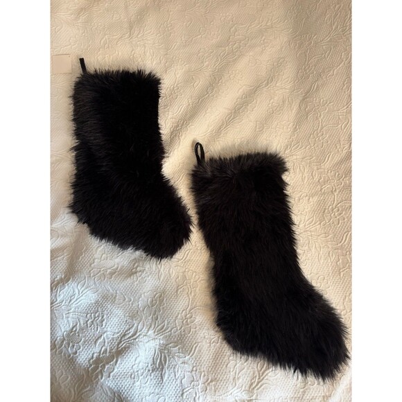 BNWT faux fur and velvet black stockings set of 2 beautiful elegant - Picture 1 of 7